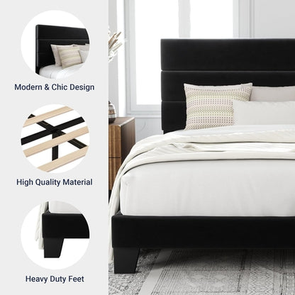 Black Velvet Queen Platform Bed Easy Assembly No Box Spring