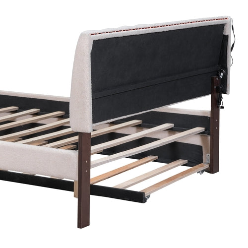 Teddy Fleece Queen Size Upholstered Platform Bed with Twin XL Trundle