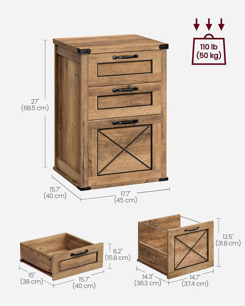 3 Drawer Farmhouse Filing Cabinet With Printer Stand For Home Office