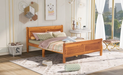 Wood Platform Bed with Headboard and Wooden Slat Support