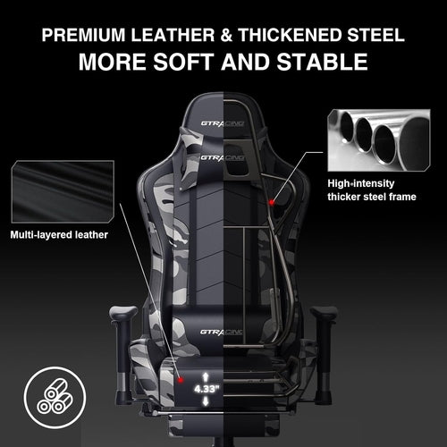 Gaming Chair With Bluetooth Speakers And Footrest Blue