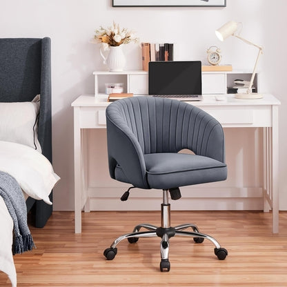 Dark Gray Velvet Swivel Office Chair Tufted Barrel Back