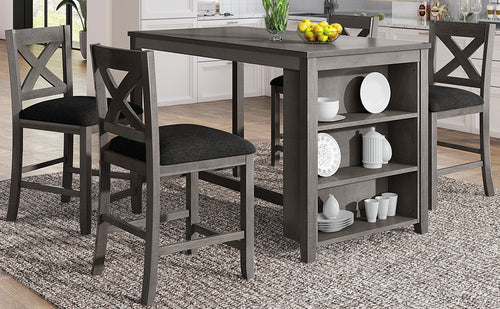 5 Pieces Counter Height Rustic Farmhouse Dining Room Wooden Bar Table