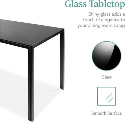 Glass Top Dining Table Set With Steel Frame Leather Chairs