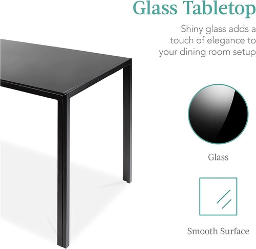 Glass Top Dining Table Set With Steel Frame Leather Chairs