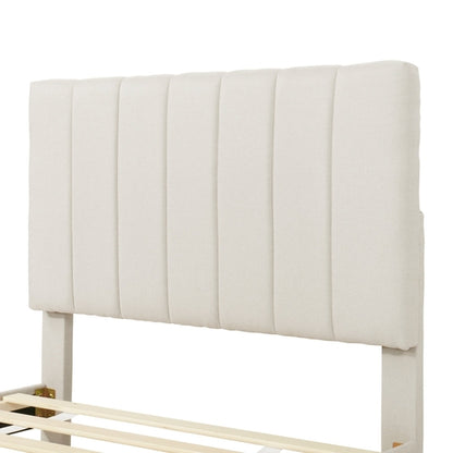 Upholstered Platform Bed with Trundle and 3 Drawers, Linen Fabric