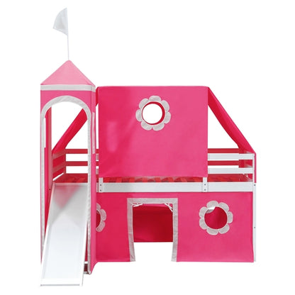 Twin Size Loft Bed with Slide Pink Tent and Tower - Pink