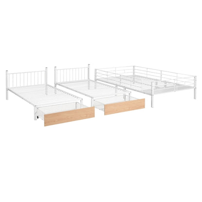 Full Over Twin & Twin Bunk Bed, Metal Triple Bunk Bed with Drawers and