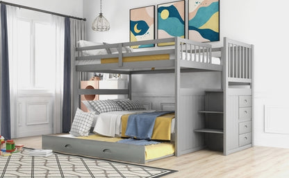 Full over Full Bunk Bed with Twin Size Trundle, Gray