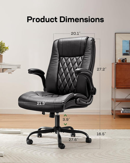 Executive Office Chair with Flip-Up Armrests,Pu Leather Ergonomic Desk