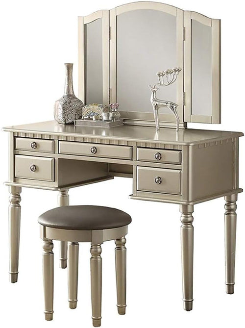 Silver St Croix Vanity Set With Tri Fold Mirror 5 Drawers