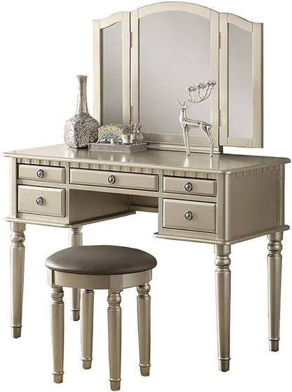 Silver St Croix Vanity Set With Tri Fold Mirror 5 Drawers