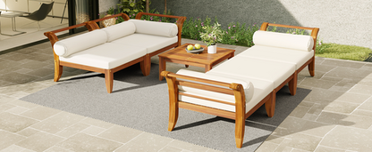 6 Piece Patio Sofa Set, Acacia Wood Outdoor Modular Sectional Garden