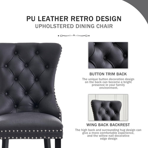 Leather Dining Chairs Set Of 4 Wingback Upholstered With Nailhead Trim