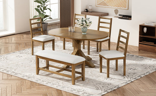 Farmhouse 6-Piece 60inch Extendable Pedestal Dining Table Set with