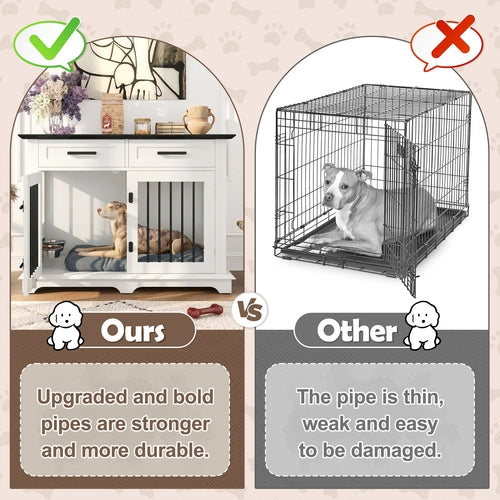 44.48" Wooden Dog Crate Furniture with Storage Drawers and Rotating