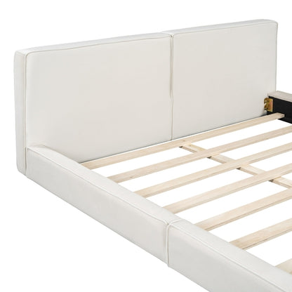 Queen Size Upholstered Platform Bed with Velvet Fabric, Grounded Bed