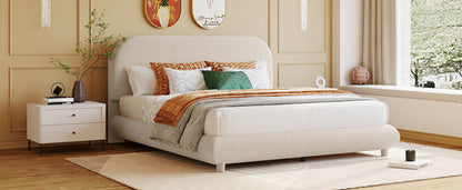 Teddy Fleece Upholstered Platform Bed with Thick Fabric, Solid Frame