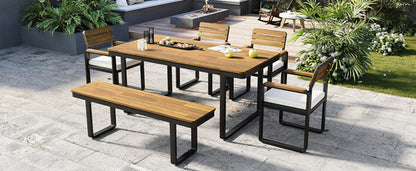 6-Piece Outdoor Dining Set, Acacia Wood, 1 Table with 4 Chairs & 1