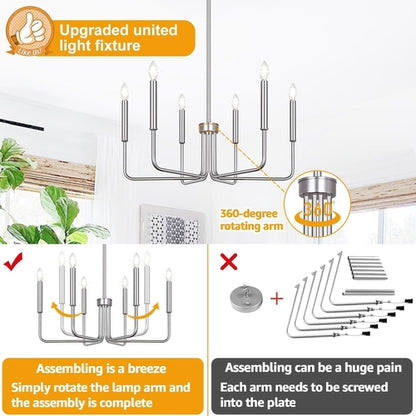 6 Light Brushed Nickel Farmhouse Chandelier For Dining Room