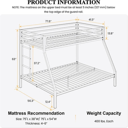 Twin Over Twin Bunk Bed With Slide Durable Square Tube