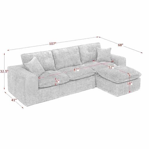 Modern Boucle L-Shaped Sectional Sofa with Two Moveable Ottomans,