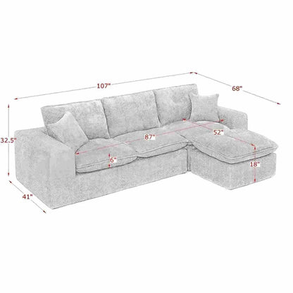 Modern Boucle L-Shaped Sectional Sofa with Two Moveable Ottomans,