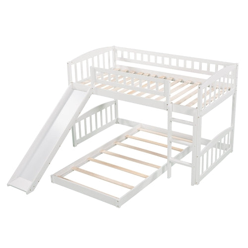 Twin Over Twin Bunk Bed with Slide and Ladder, White