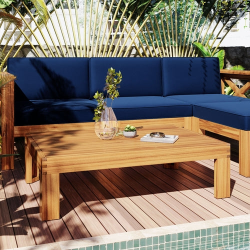 Outdoor Backyard Patio Wood 5-Piece Sectional Sofa Seating Group Set