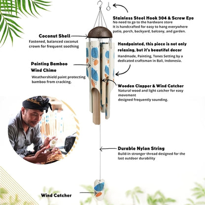 Bamboo Wind Chimes 45" Hand Painted Art Garden Decor Housewarming