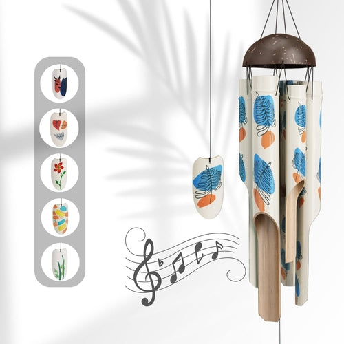 Bamboo Wind Chimes 45" Hand Painted Art Garden Decor Housewarming