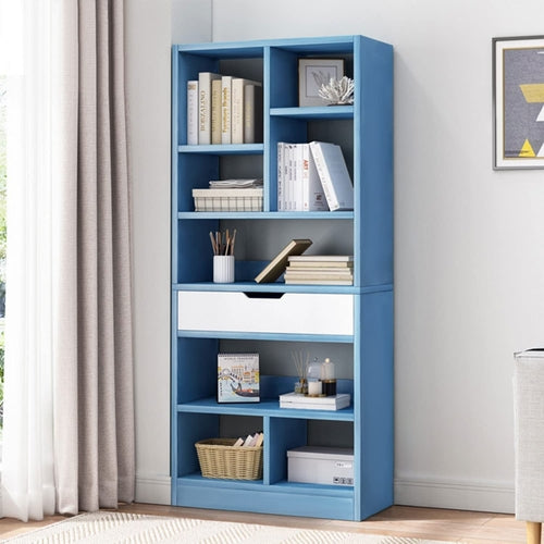 Bright Blue Wooden Bookcase With Eight Cubes Scandinavian