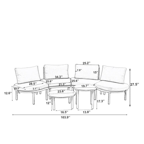 6-Piece Patio Sofa Furniture Set, Half Moon Outdoor Sectional Sofa