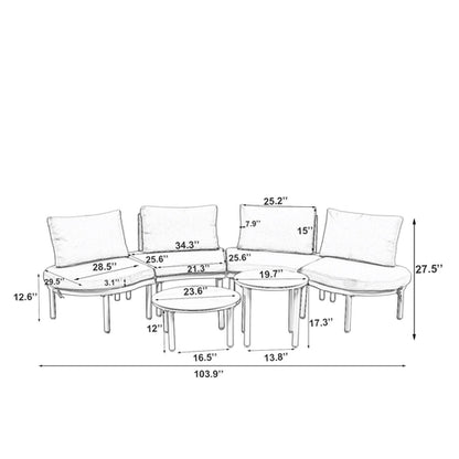 6-Piece Patio Sofa Furniture Set, Half Moon Outdoor Sectional Sofa