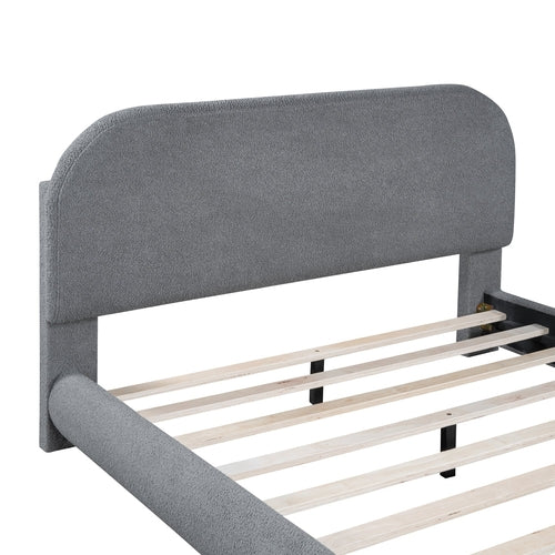 Teddy Fleece Upholstered Platform Bed with Thick Fabric, Solid Frame