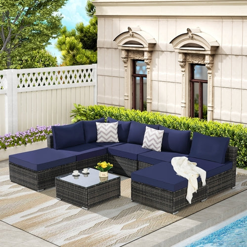 8 Piece Outdoor Patio Sectional Sofa Set – Wicker Conversation Set