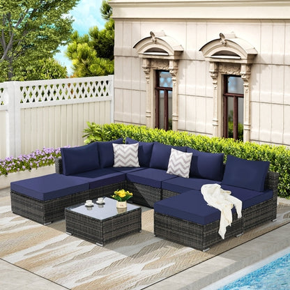 8 Piece Outdoor Patio Sectional Sofa Set – Wicker Conversation Set