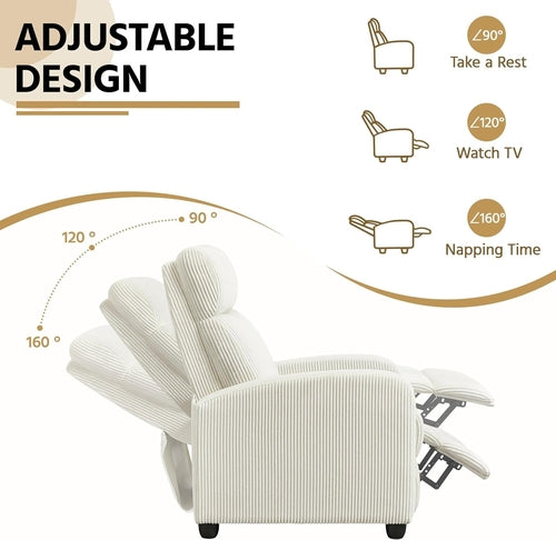 Beige Corduroy Recliner Chair Adjustable For Living Room Home Theater