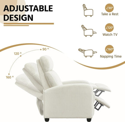 Beige Corduroy Recliner Chair Adjustable For Living Room Home Theater