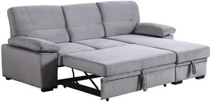 Gray Velvet Reversible Sleeper Sectional Sofa With Storage