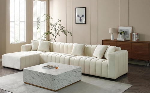 139'' Channel Tufted Sofa Velvet Upholstered Left Chaise Modular Sofa