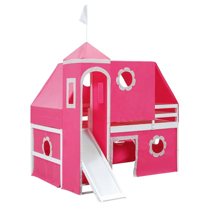 Twin Size Loft Bed with Slide Pink Tent and Tower - Pink