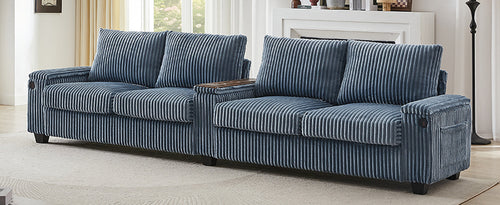 Modern 4-Seater Corduroy Sofa Couch with USB Ports, Hidden Storage and