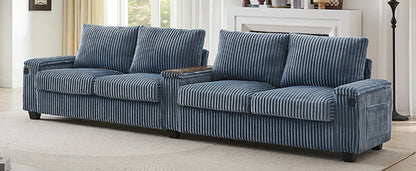 Modern 4-Seater Corduroy Sofa Couch with USB Ports, Hidden Storage and