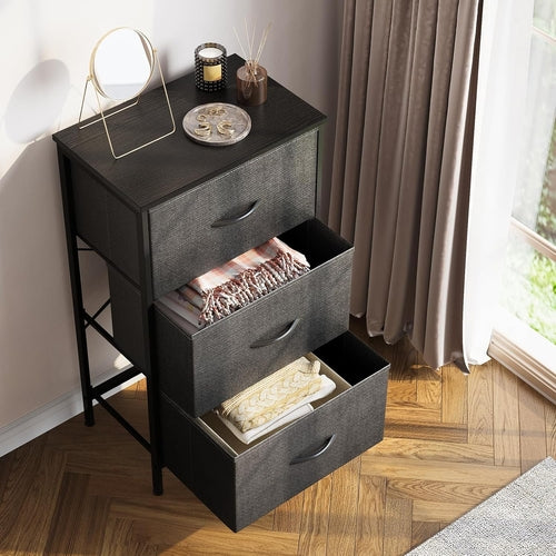 Dark Grey Dresser Nightstand With 3 Drawers Space Saver