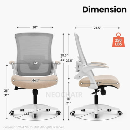 Beige High Back Mesh Office Chair With Adjustable Height And Ergonomic