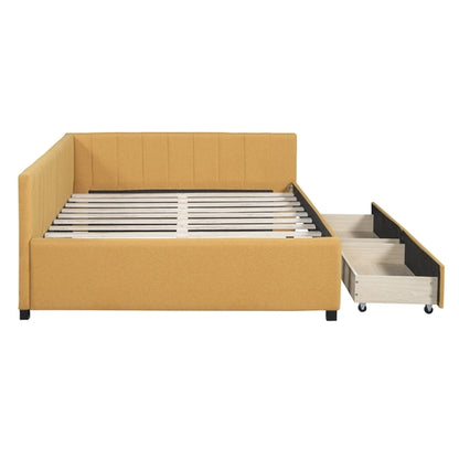 Full Size Upholstered Daybed with 2 Storage Drawers Sofa Bed Frame No