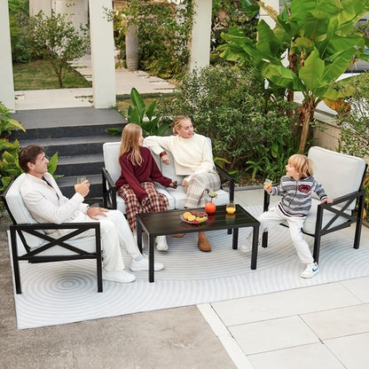 4 Piece Outdoor Metal Patio Set With 5.5 Inch Cushions And Coffee