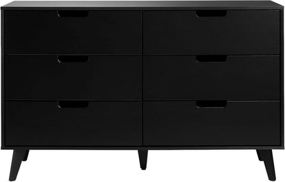 Modern Six Drawer Dresser Black 52 Inch Bedroom Storage