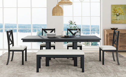 Farmhouse 82inch 6-Piece Extendable Dining Table with Footrest, 4